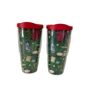 Tervis Tumbler 24 Oz Lot Of 2 Cups Green Golf Pattern